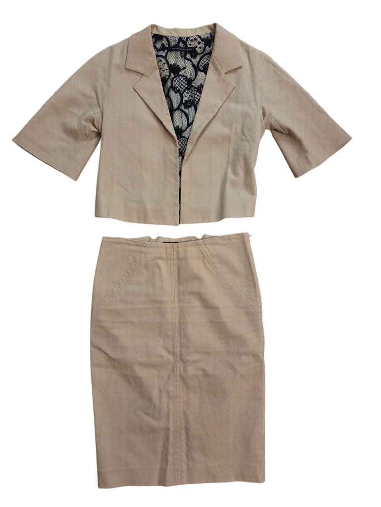 Alessandro Dell'acqua Beige/Tan Suit Jacket Matching Pencil Skirt!